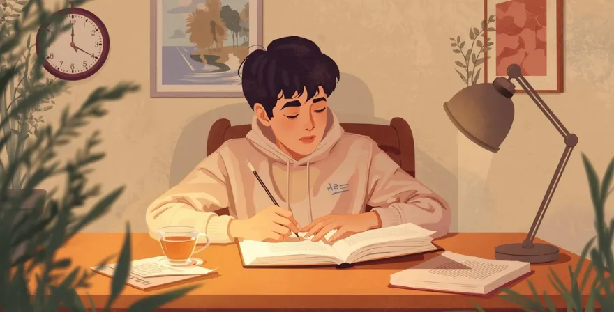 Student studying with a notebook and timer, practicing focused study sessions